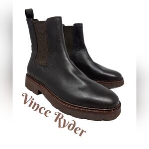 Vince Ryder Womens Water Resistant Bootie Sz 9M Chelsea Chocolate Brown Leather
